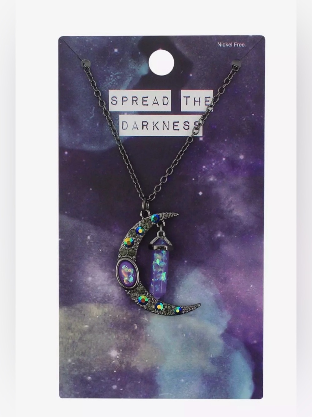 NWT Purple Crescent Moon Necklace with Cylinder Pendant “Spread The Darkness”